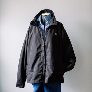 LACOSTE Men's Zip Up Lightweight Jacket - Black - Hidden Hood - XL